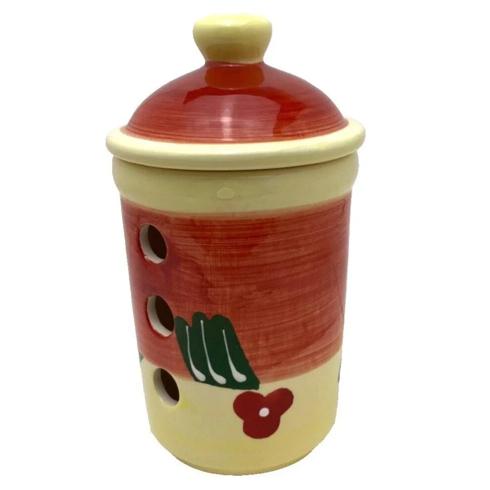 French Garlic Jar Keeper Collectible USA‎ Edition Floral Hand Crafted NEW